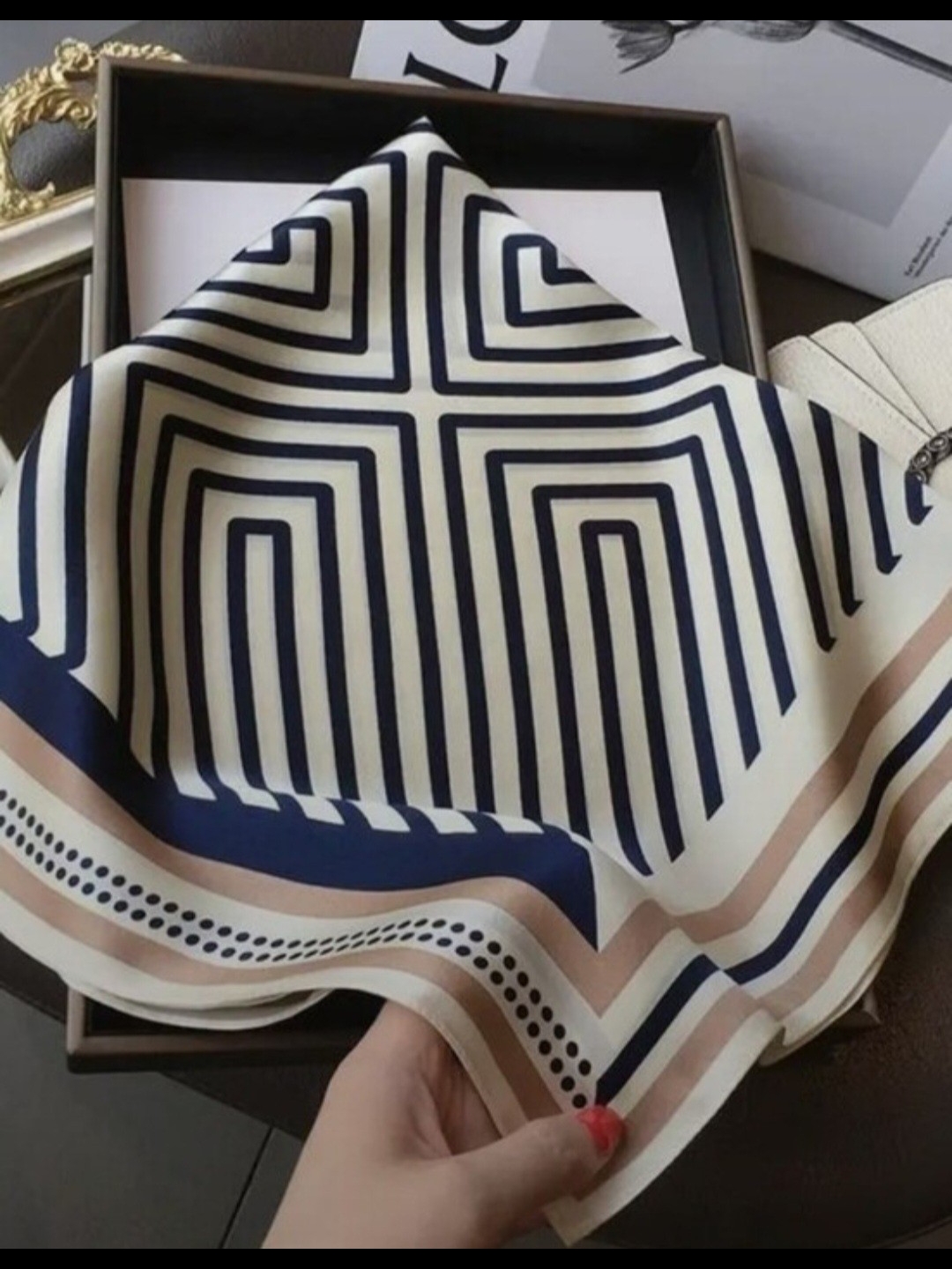 Silk Feel Blue Navy And Cream Scarf